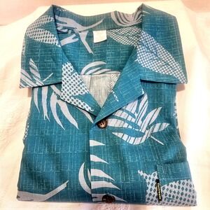 Palmwave Hawaii Men's Tropical Shirt Size Large Teal Tropical Pattern